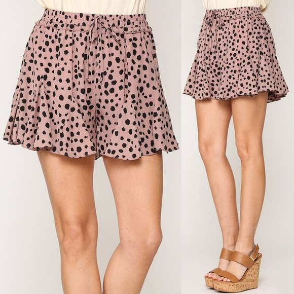NEW Mauve Pink Black Leopard Animal Flared Shorts - Picture 4 of 9
